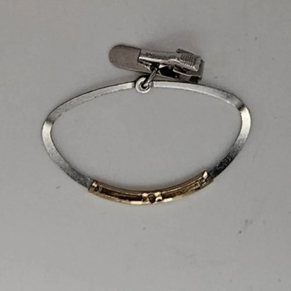 Vintage Anson Two Tone Oval Tie Clip Silver Gold Tone Modernist Men's Jewelry